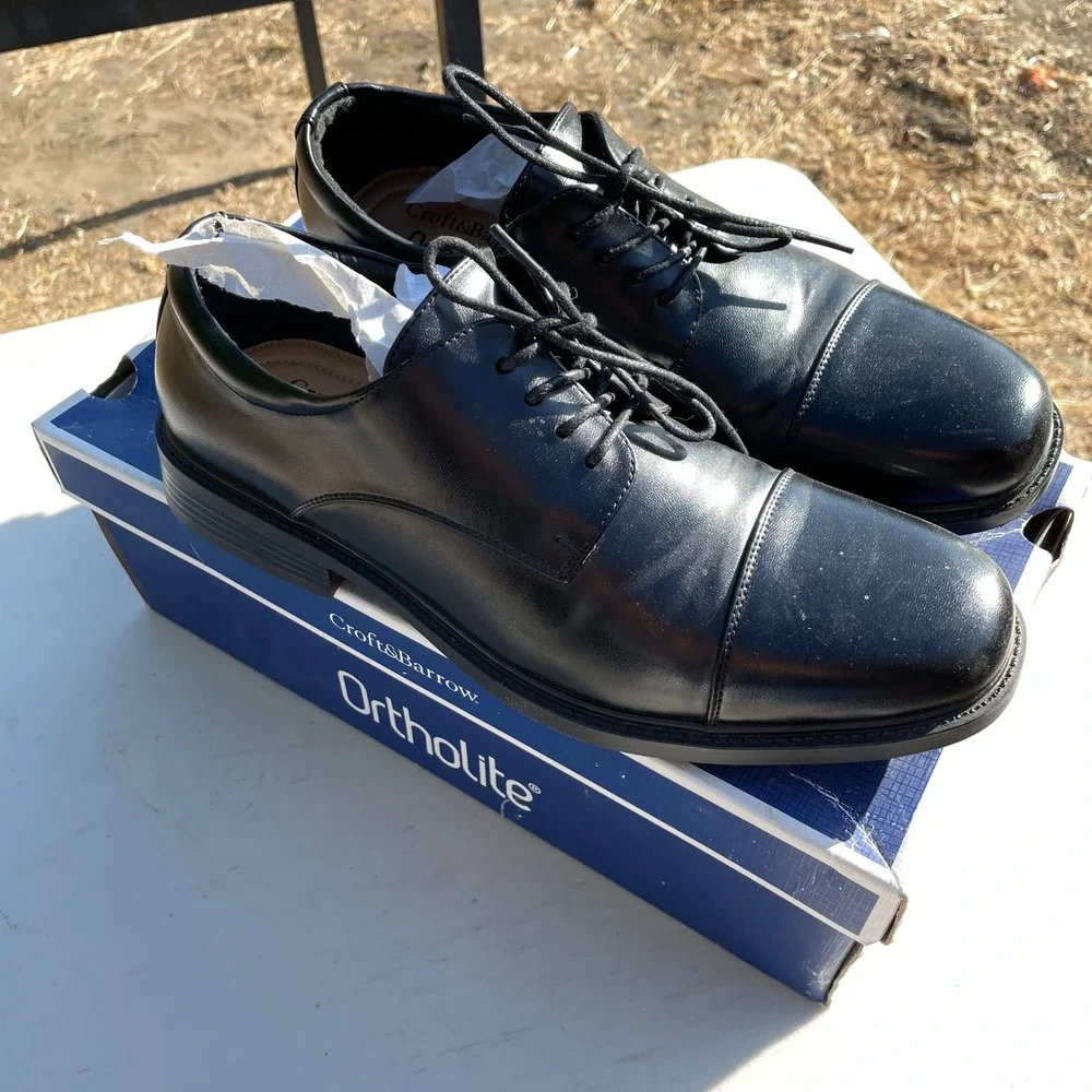 Croft&Barrow Cap Toe Oxford Mens 9.5 Black Formal Ortholite CBAFFLECKBLACK